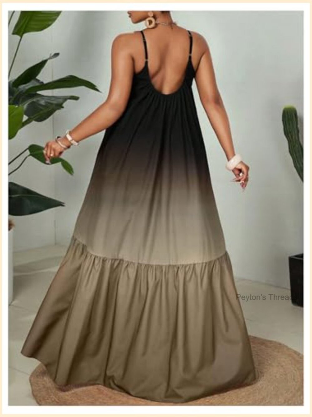 Ombre Layered Ruffle Maxi Dress Spaghetti Strap Summer Vacation Lounge Dress - Picture 3 of 5